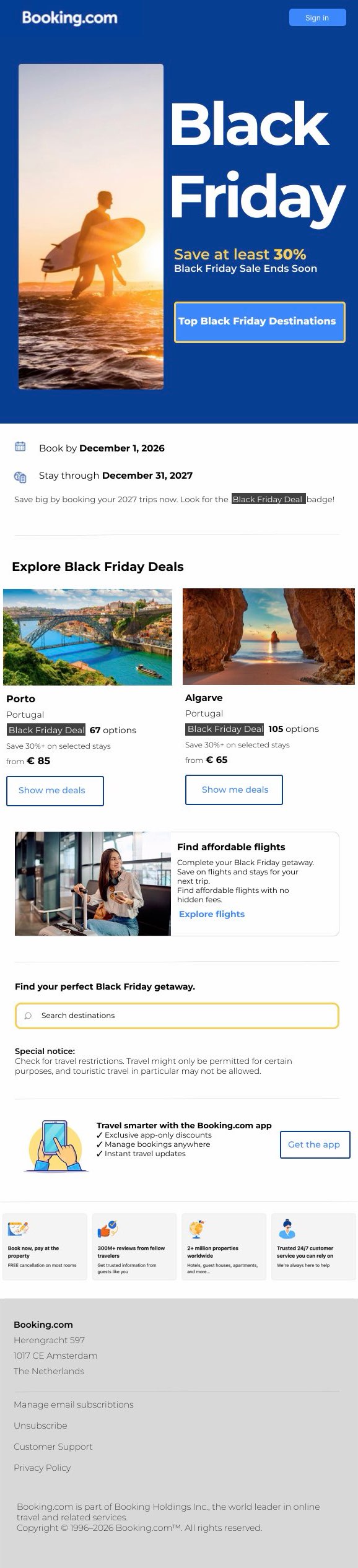 Booking.com Black Friday email