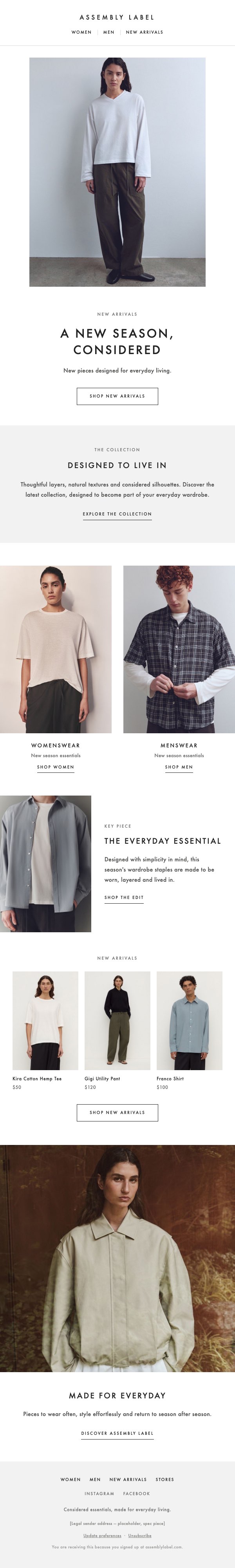 Assembly Label new season collection launch email