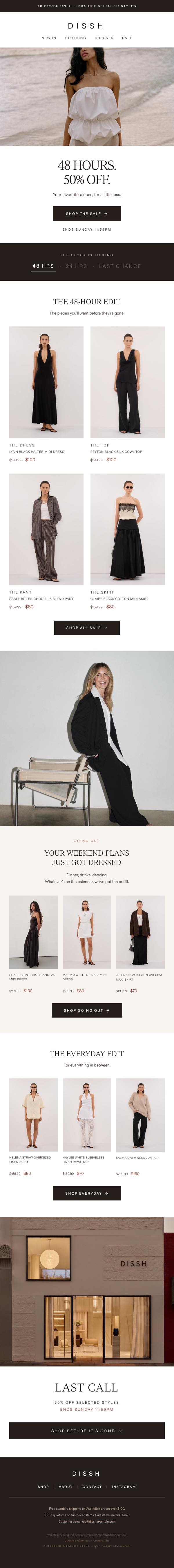 DISSH 48-hour 50 percent off sale campaign email